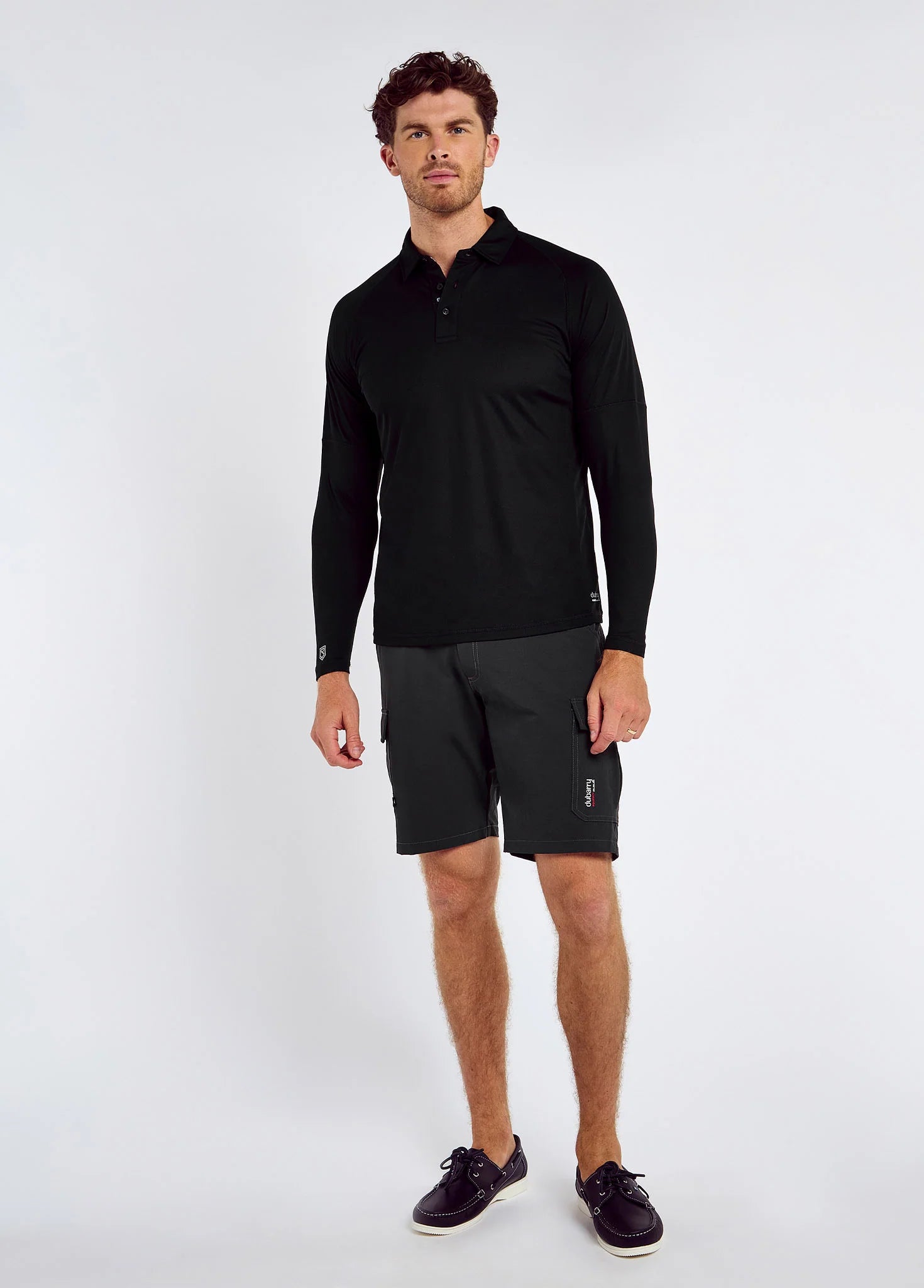 Polo técnico de manga larga Piraeus para hombre UPF 50+ – Negro