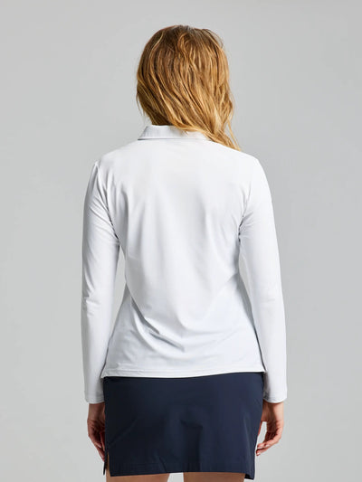 Polo técnico de manga larga para mujer UPF 50+ – Blanco