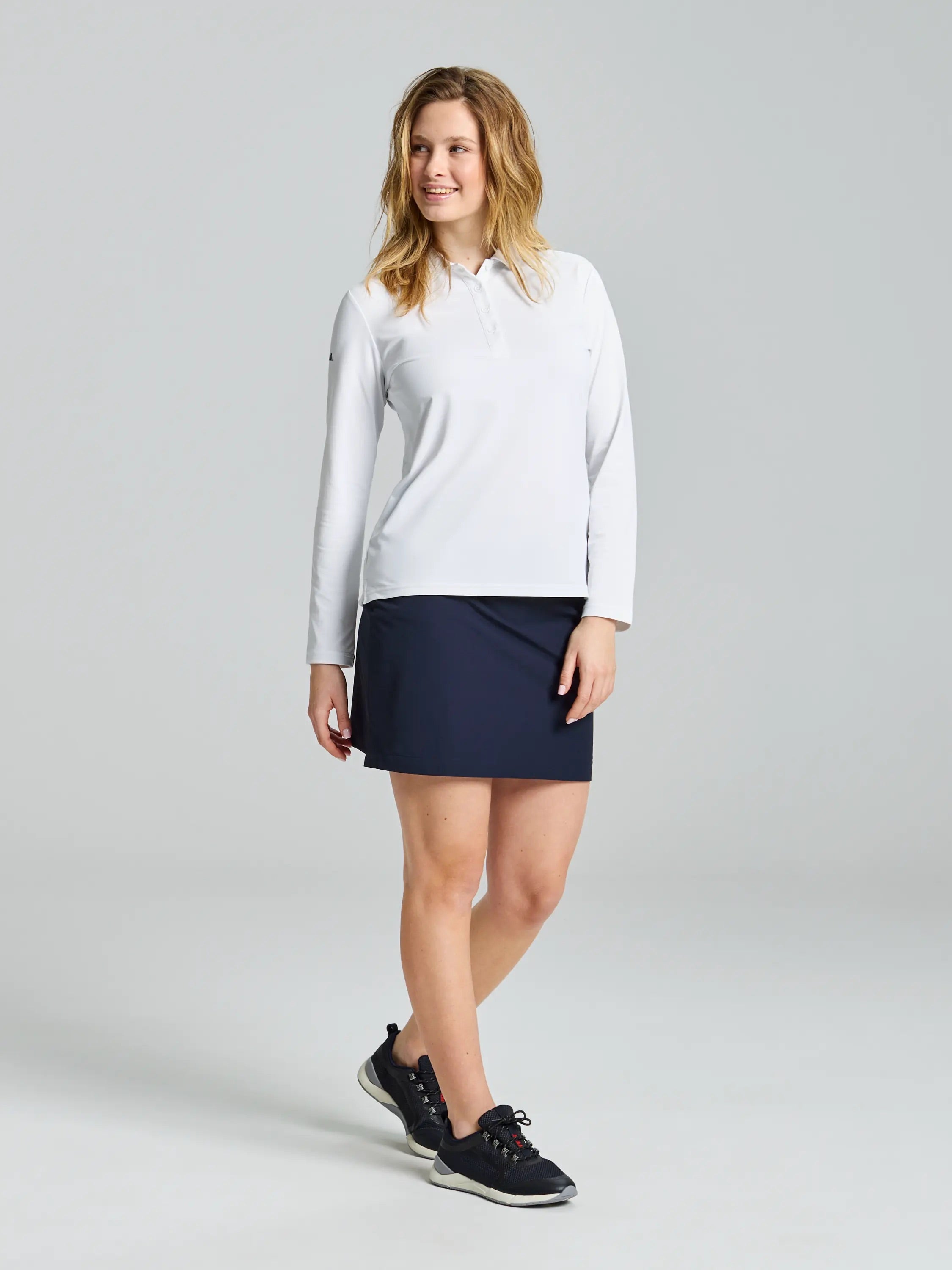 Polo técnico mujer manga larga – UPF50, secado rápido Blanco