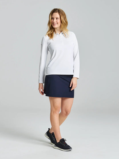 Polo técnico mujer manga larga – UPF50, secado rápido Blanco
