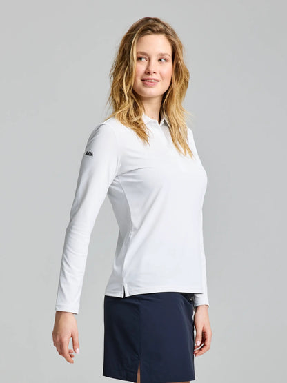 Polo técnico mujer manga larga – UPF50, secado rápido Blanco