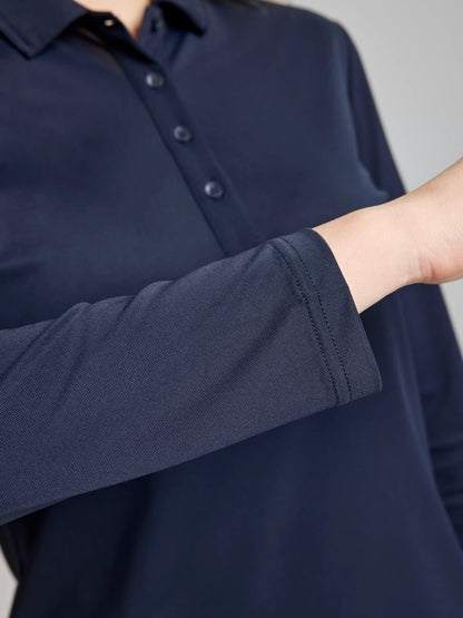 Polo técnico mujer manga larga – UPF50, secado rápido Azul Marino