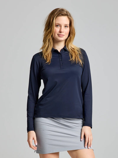 Polo técnico de manga larga para mujer UPF 50+ – Azul marino